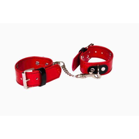 Czerwone lakierowane kajdanki BDSM na ręce | Regulacja 17–21 cm