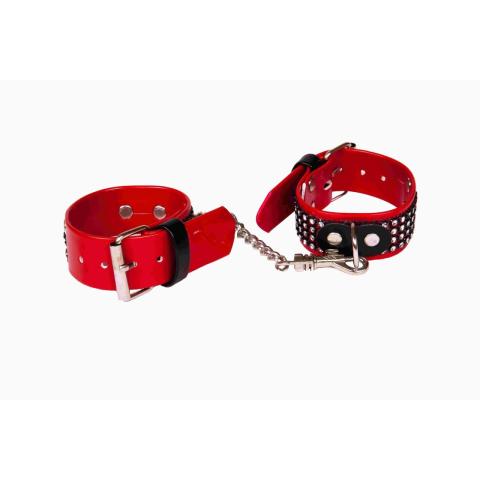 Czerwone lakierowane kajdanki damskie z kryształkami 17–21 cm
