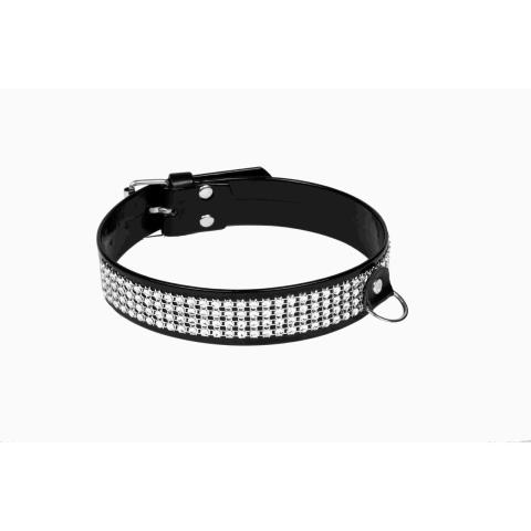 Lakierowana obroża BDSM z kryształkami 3 cm czarna