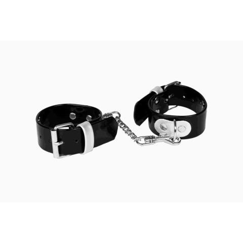 Lakierowane kajdanki BDSM czarne – damskie na ręce 17–21 cm