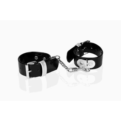 Lakierowane kajdanki BDSM czarne – damskie na ręce 17–21 cm