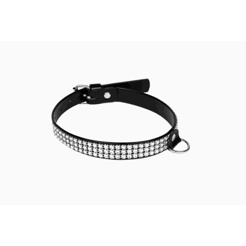 Czarna lakierowana obroża BDSM z kryształkami 2 cm
