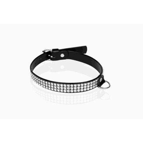 Czarna lakierowana obroża BDSM z kryształkami 2 cm