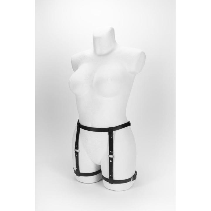 Damska uprząż harness czarna z metalowymi zdobieniami | Loris.pl