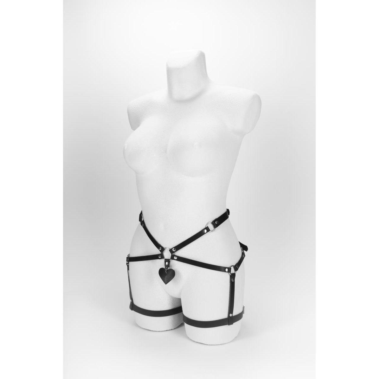 Damska uprząż harness czarna z metalowymi zdobieniami | Loris.pl