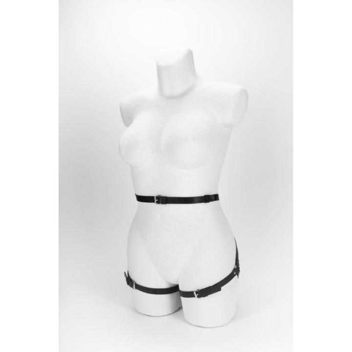 Czarna uprząż damska harness z regulacją i metalowymi zdobieniami | Loris.pl