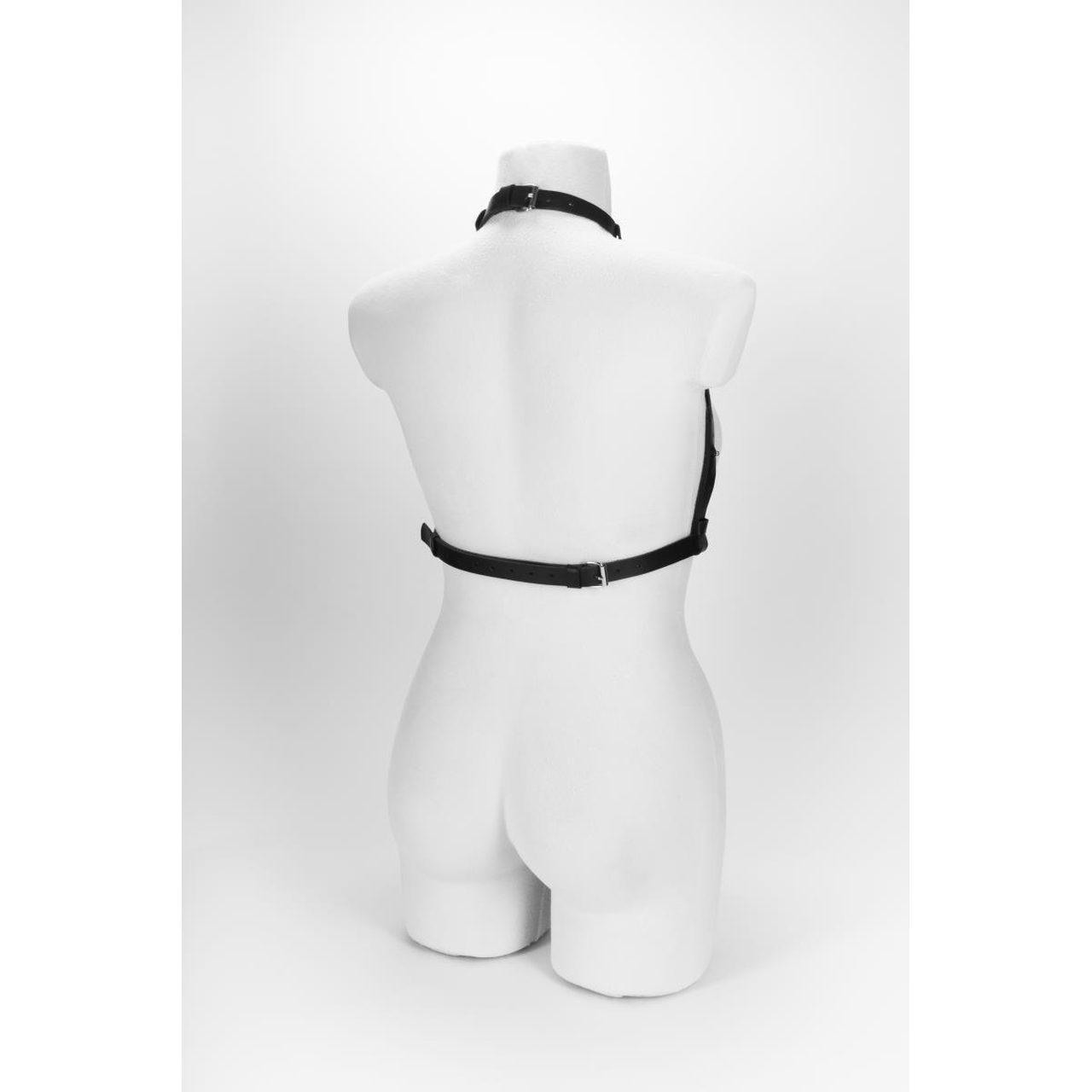 Damska uprząż harness czarna z metalowymi zdobieniami | Loris.pl