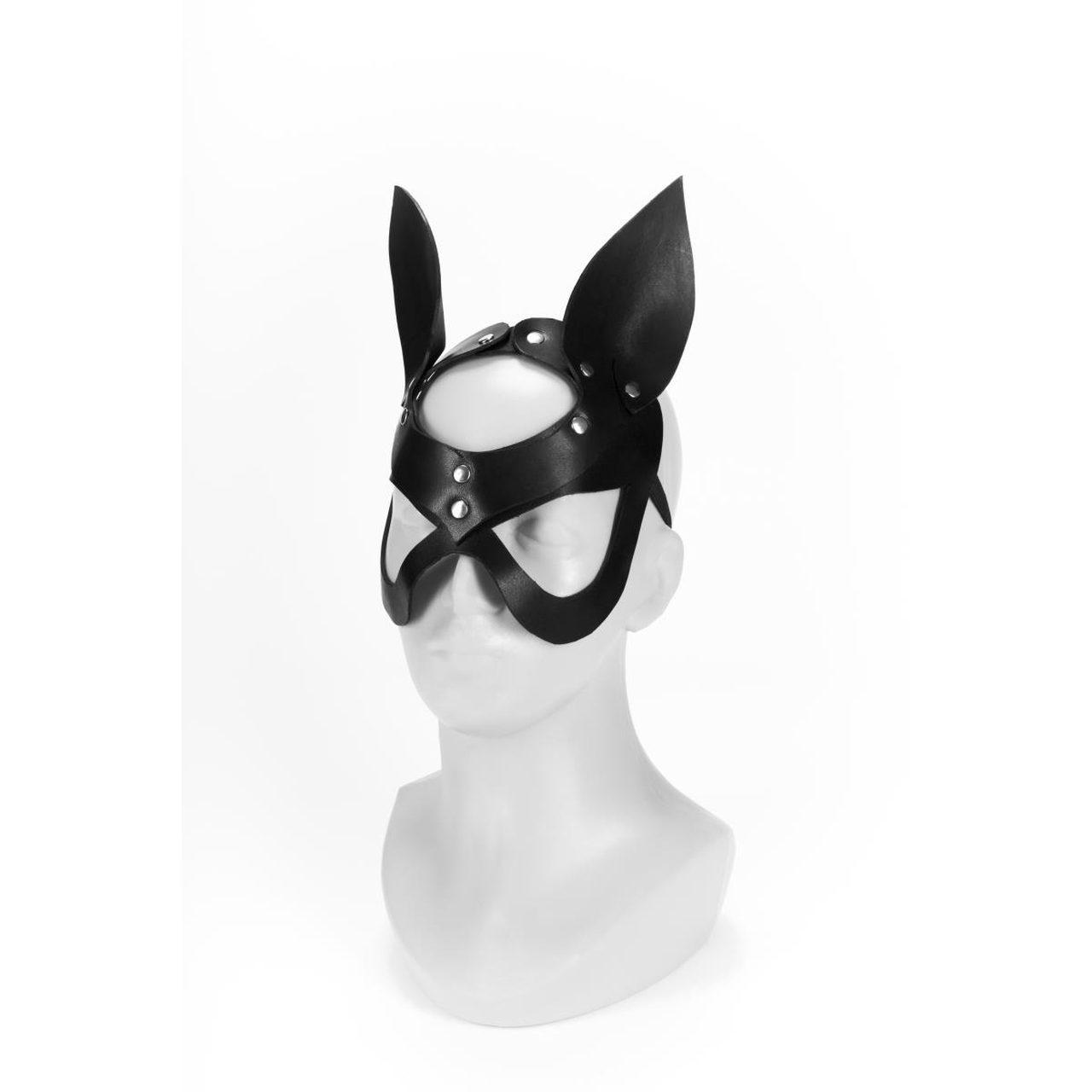 Maska BDSM z uszami i ćwiekami czarna | Loris.pl