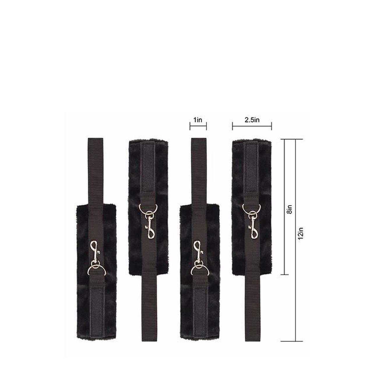 Pasy do łóżka z futrzanymi mankietami – zestaw BDSM regulowany | Loris.pl