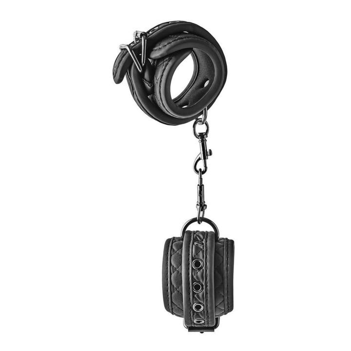 Czarne kajdanki BDSM z neoprenem i regulacją klamrą | Loris.pl