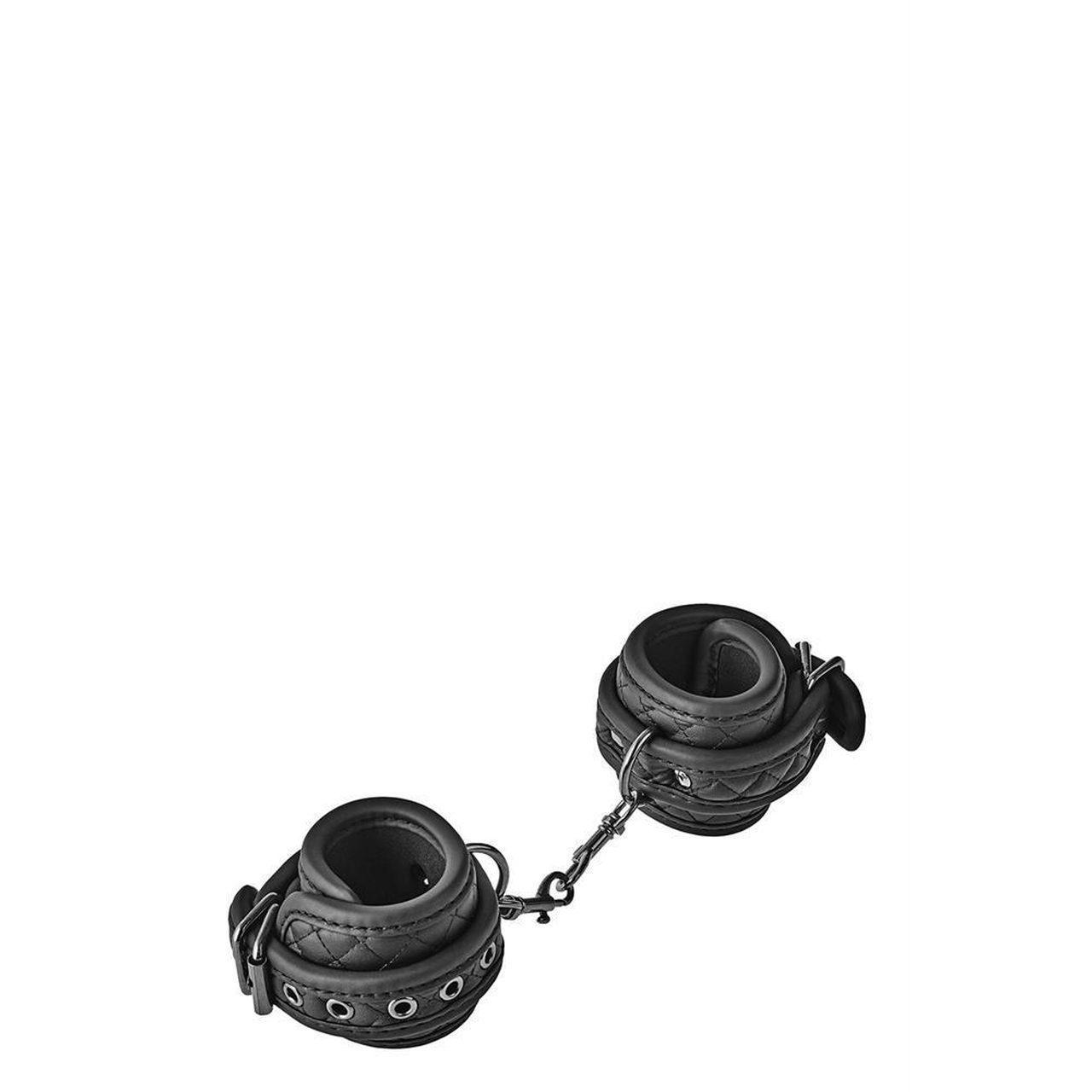 Czarne kajdanki BDSM z neoprenem i regulacją klamrą | Loris.pl
