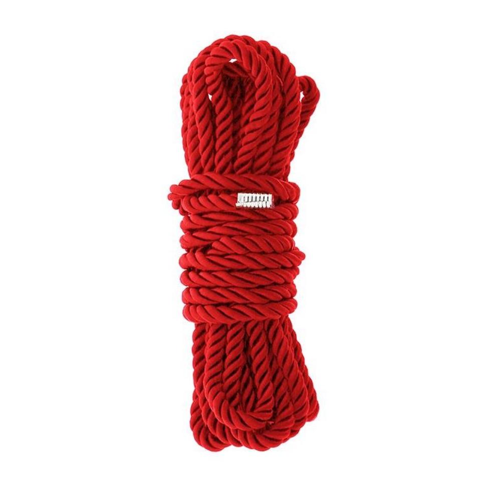 Czerwona lina do bondage 5 m z metalowymi końcówkami