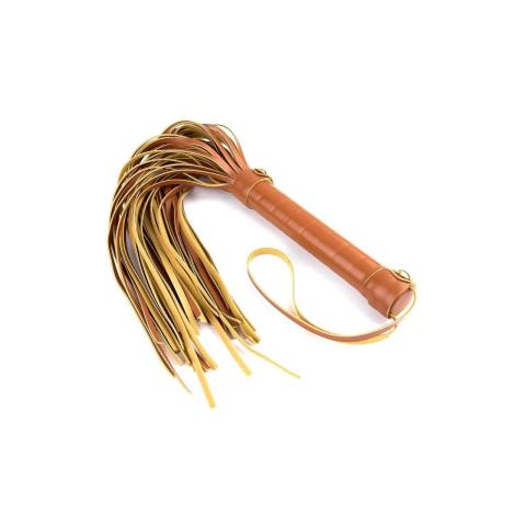 Koniakowy flogger BDSM z eko skóry 30 cm – smyczka na nadgarstek