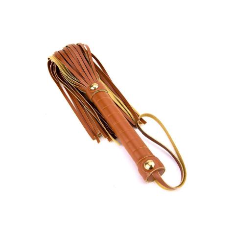 Koniakowy flogger BDSM z eko skóry 30 cm – smyczka na nadgarstek