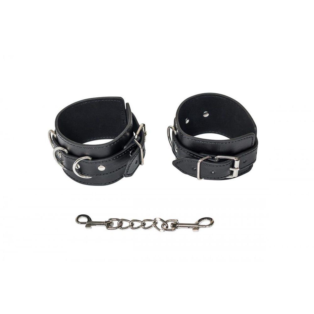 Czarne kajdanki na kostki BDSM 29 cm z PVC | Loris.pl