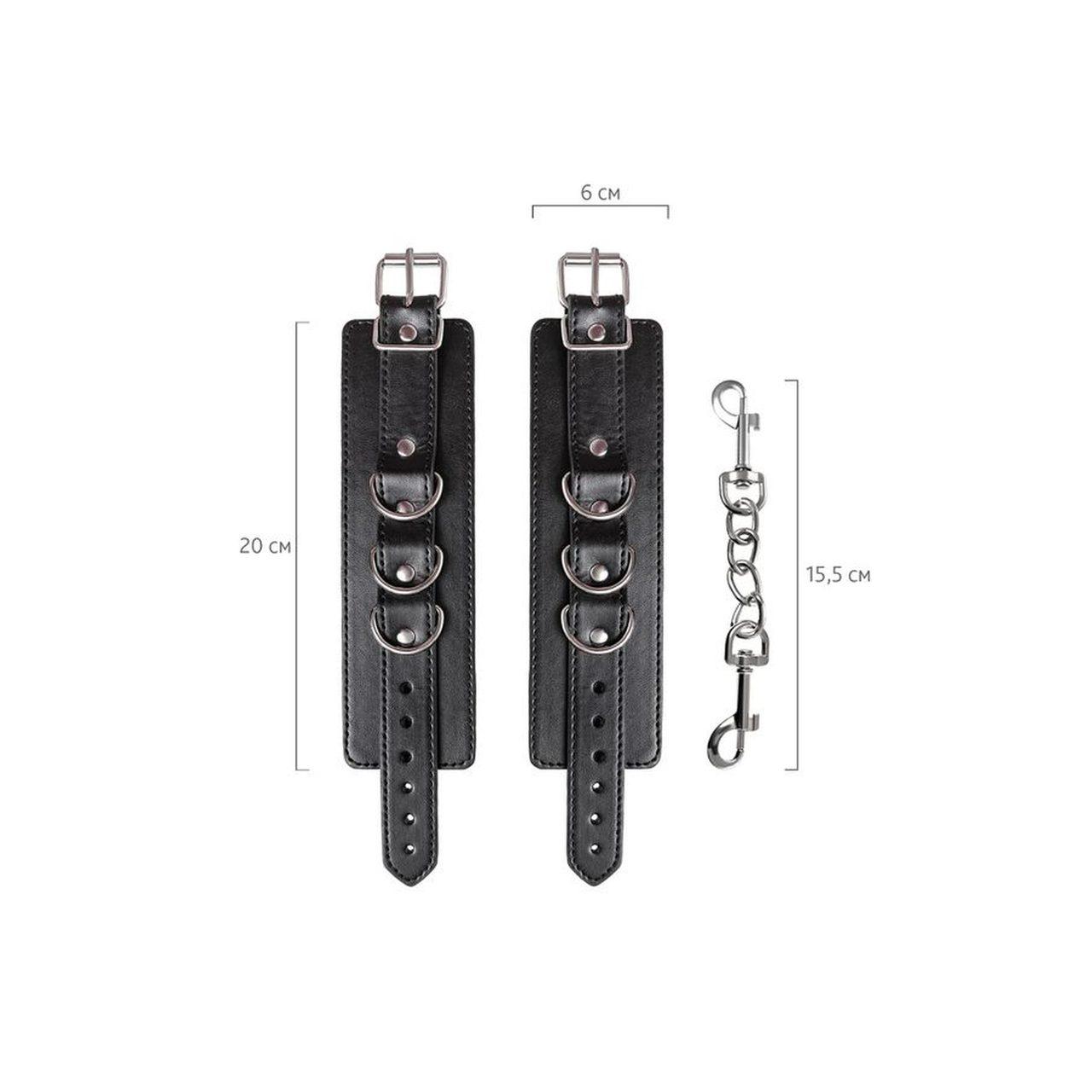 Skórzane kajdanki BDSM czarne z welurem i karabińczykami | Loris.pl