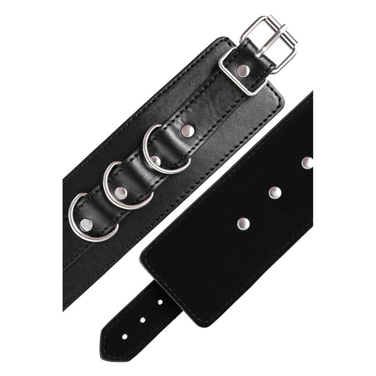 Skórzane kajdanki BDSM czarne z welurem i karabińczykami | Loris.pl