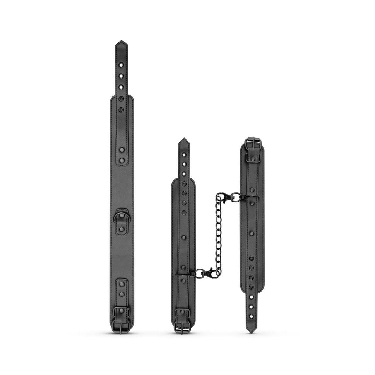 Zestaw BDSM obroża i kajdanki czarne z regulacją | Loris.pl
