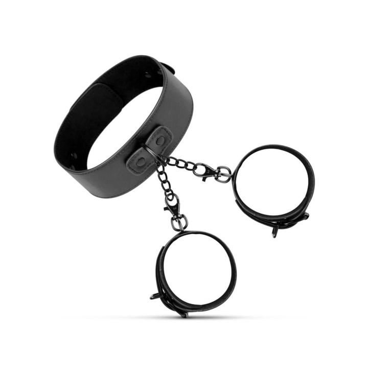 Zestaw BDSM obroża i kajdanki czarne z regulacją