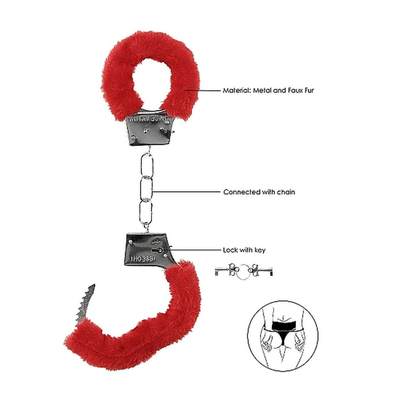 Czerwone kajdanki z futerkiem BDSM – kluczyki i szybkie zwolnienie | Loris.pl