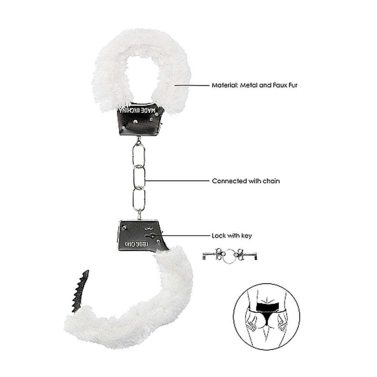 Białe kajdanki BDSM z futerkiem i szybkim uwolnieniem | Loris.pl