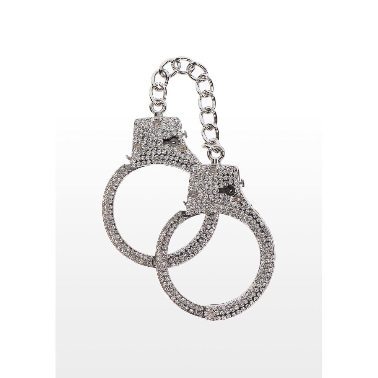 Srebrne kajdanki z kryształkami – regulowane kajdanki BDSM | Loris.pl