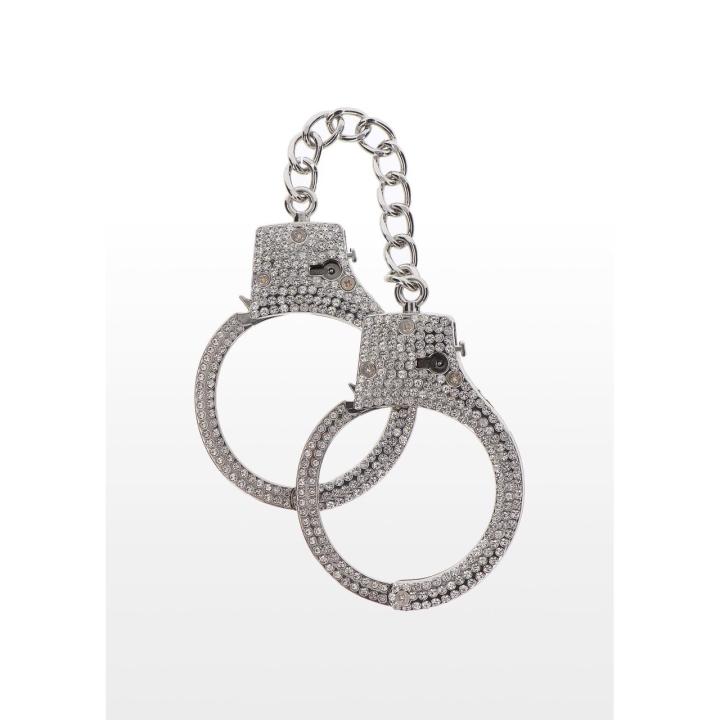 Srebrne kajdanki z kryształkami – regulowane kajdanki BDSM | Loris.pl