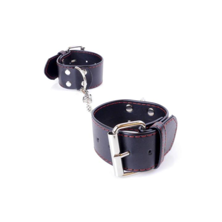 Kajdanki BDSM czerwone 4 cm – regulowane 18–22 cm, odpinany łańcuszek