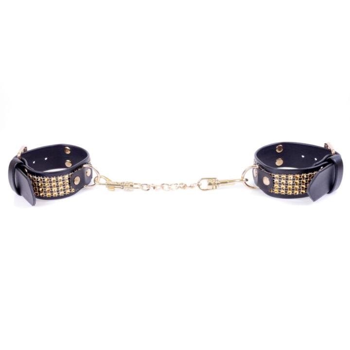 Złote kajdanki BDSM z kryształkami 3 cm | Regulowane 18–22 cm