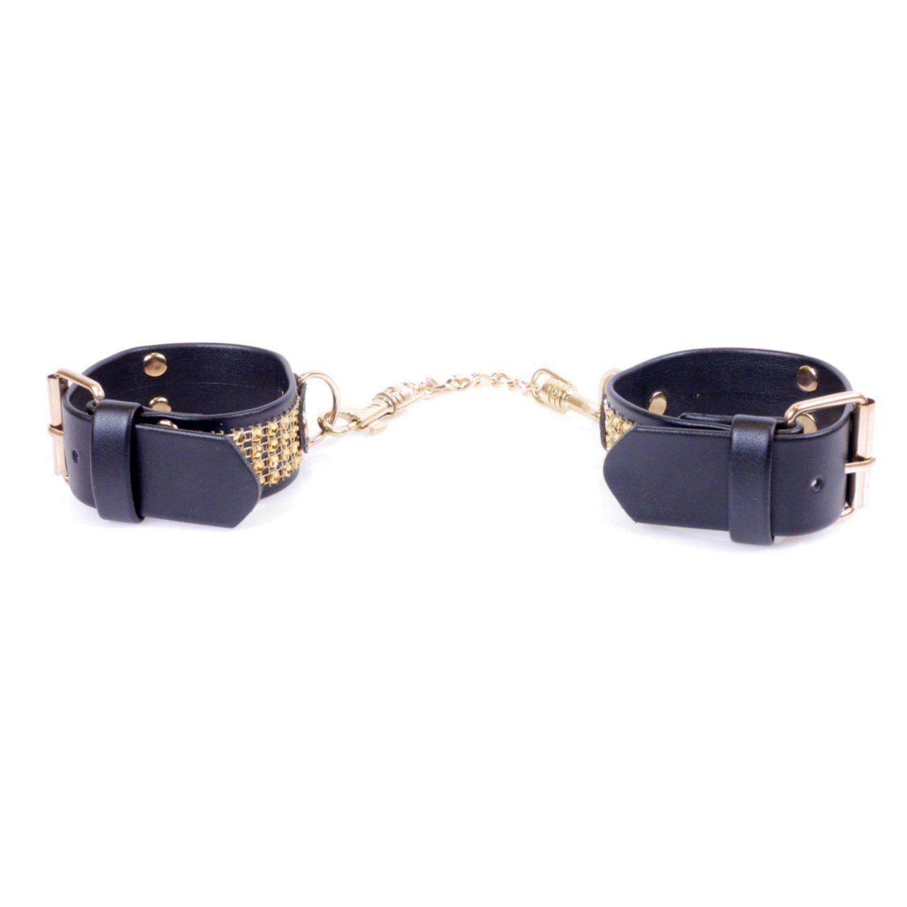 Złote kajdanki BDSM z kryształkami 3 cm | Regulowane 18–22 cm