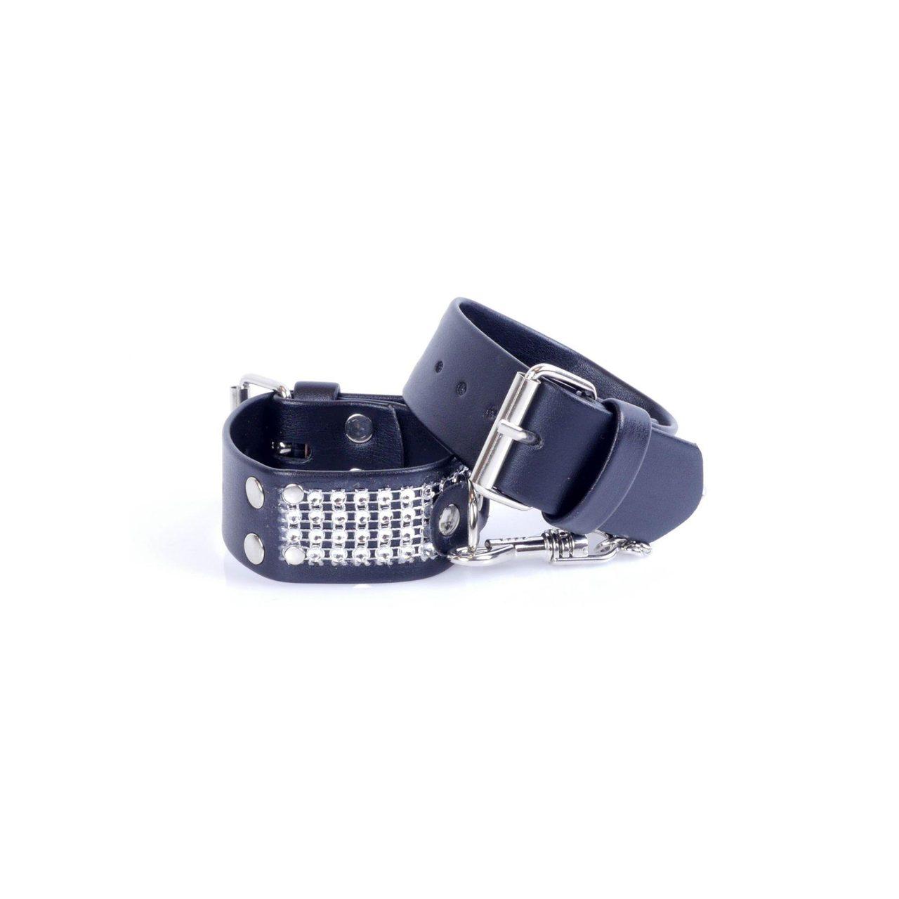 Srebrne kajdanki BDSM z kryształkami 3 cm | Regulowane 18–22 cm