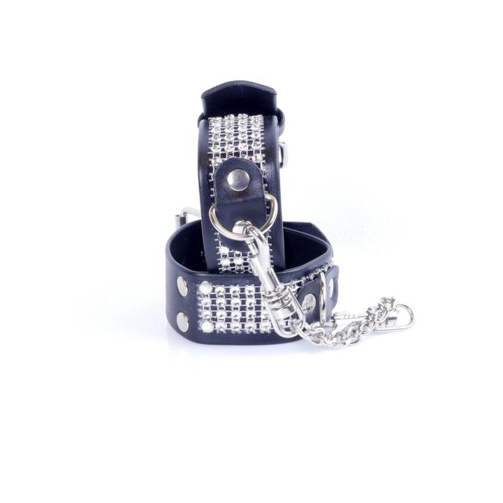 Srebrne kajdanki BDSM z kryształkami 3 cm | Regulowane 18–22 cm