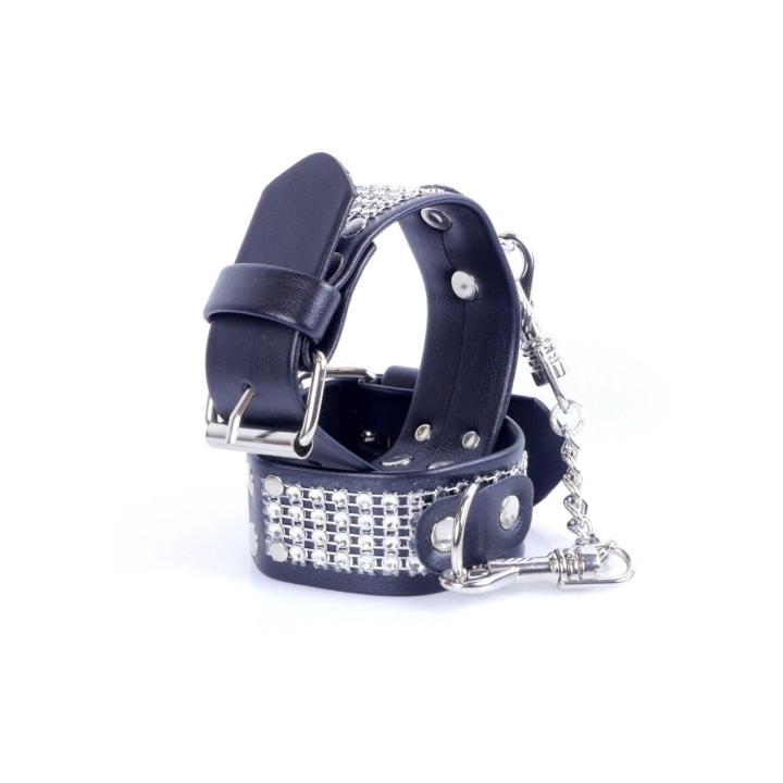 Srebrne kajdanki BDSM z kryształkami 3 cm | Regulowane 18–22 cm