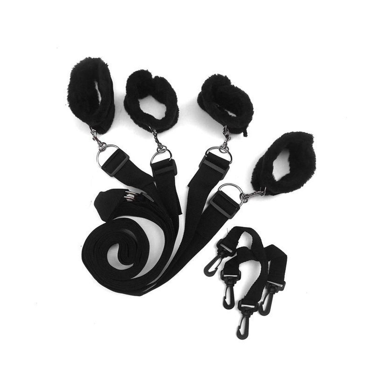 Zestaw do krępowania do łóżka 4-punktowy czarny – kajdanki na ręce i nogi