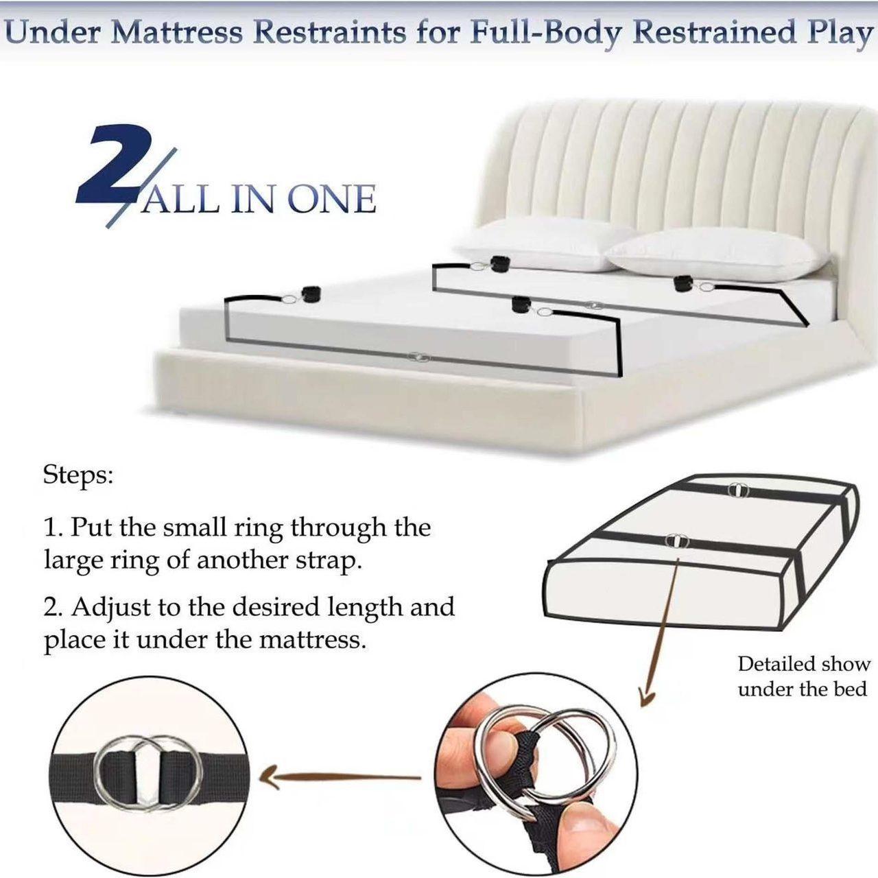 Zestaw BDSM pasy do łóżka z kajdankami i piórkiem | Loris.pl