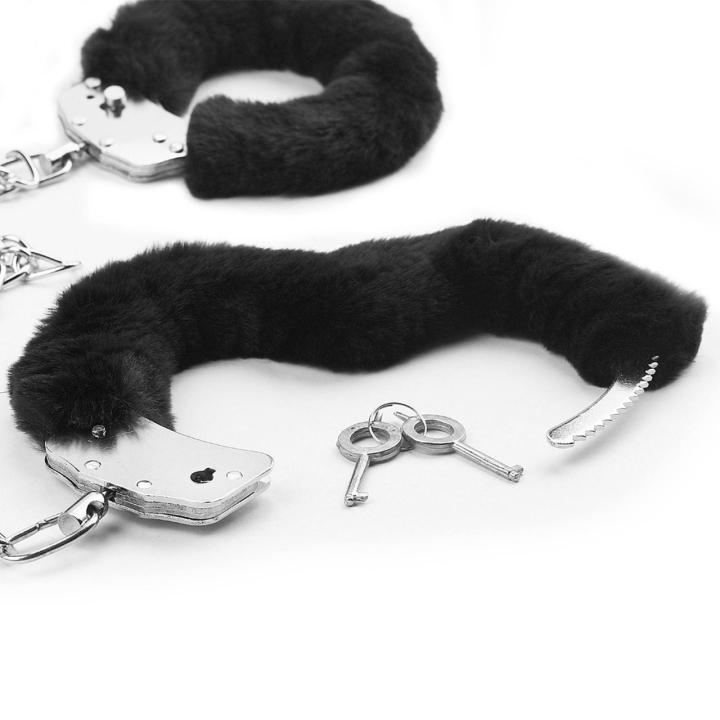 Puszyste metalowe kajdanki BDSM czarne – 2 kluczyki i szybkie zwolnienie