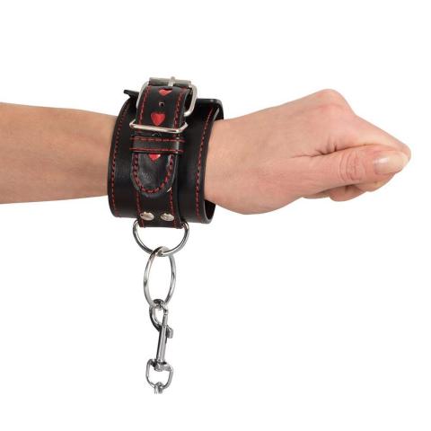 Kajdanki BDSM z łańcuszkiem 15 cm i regulacją 17–27 cm
