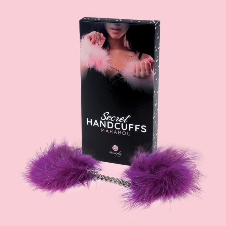 Fioletowe kajdanki z piórami marabu BDSM – kajdanki do roleplay
