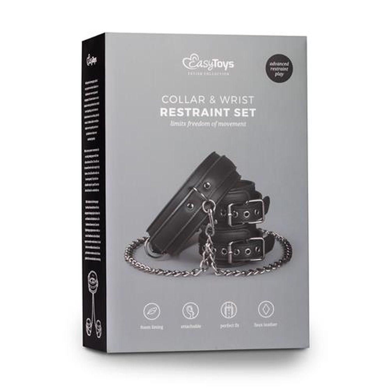 Kołnierz BDSM z kajdankami i łańcuchem czarny – regulowany | Loris.pl