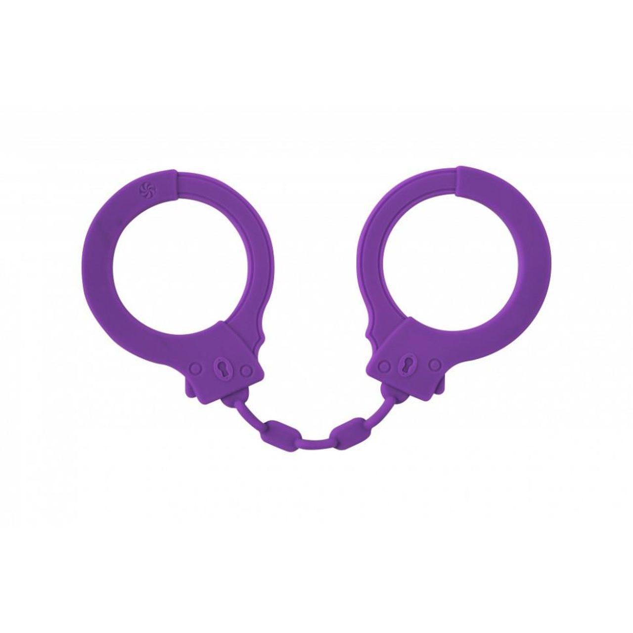Silikonowe kajdanki BDSM z ograniczeniem ruchów fioletowe | Loris.pl
