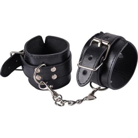Czarne kajdanki BDSM regulowane | Ekoskóra i neopren