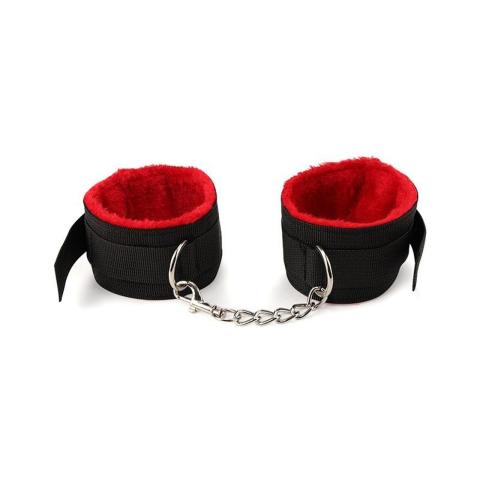 Luksusowe mankiety BDSM z łańcuszkiem czarno-czerwone | Kajdanki BDSM