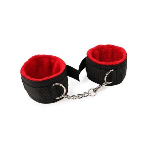 Luksusowe mankiety BDSM z łańcuszkiem czarno-czerwone | Kajdanki BDSM