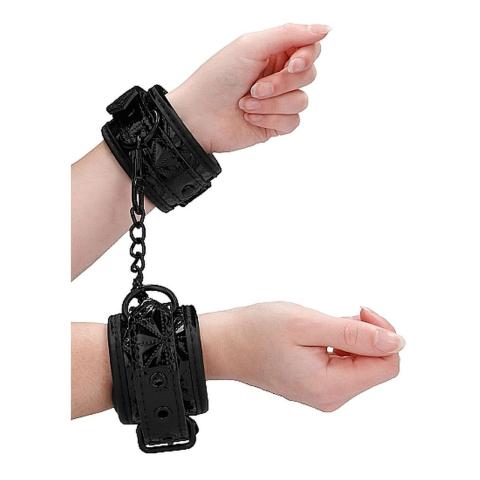 Czarne kajdanki BDSM regulowane 21–31 cm – neopren i eko skóra