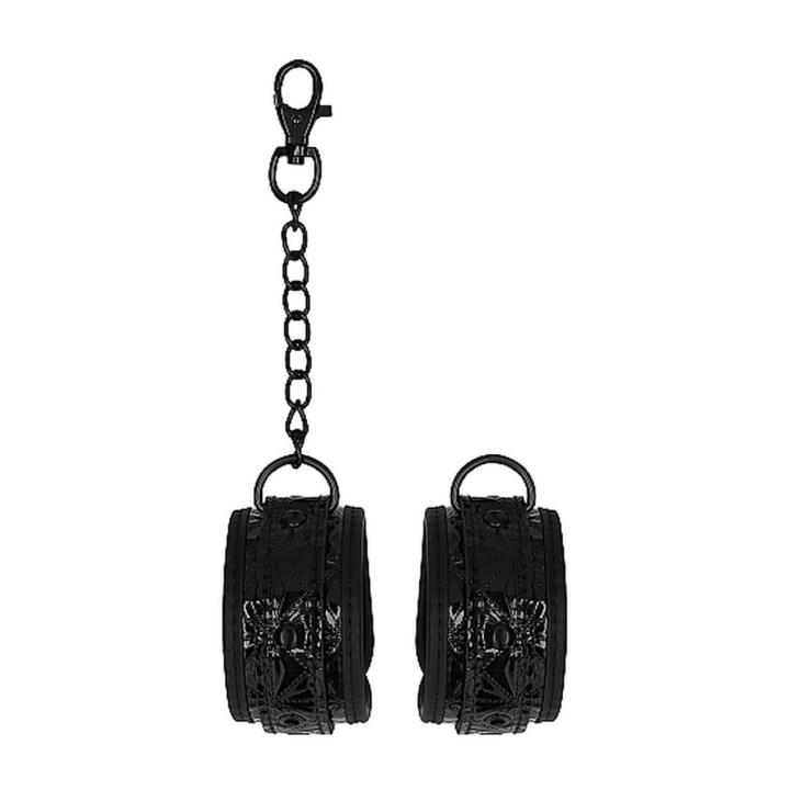 Czarne kajdanki BDSM regulowane 21–31 cm – neopren i eko skóra