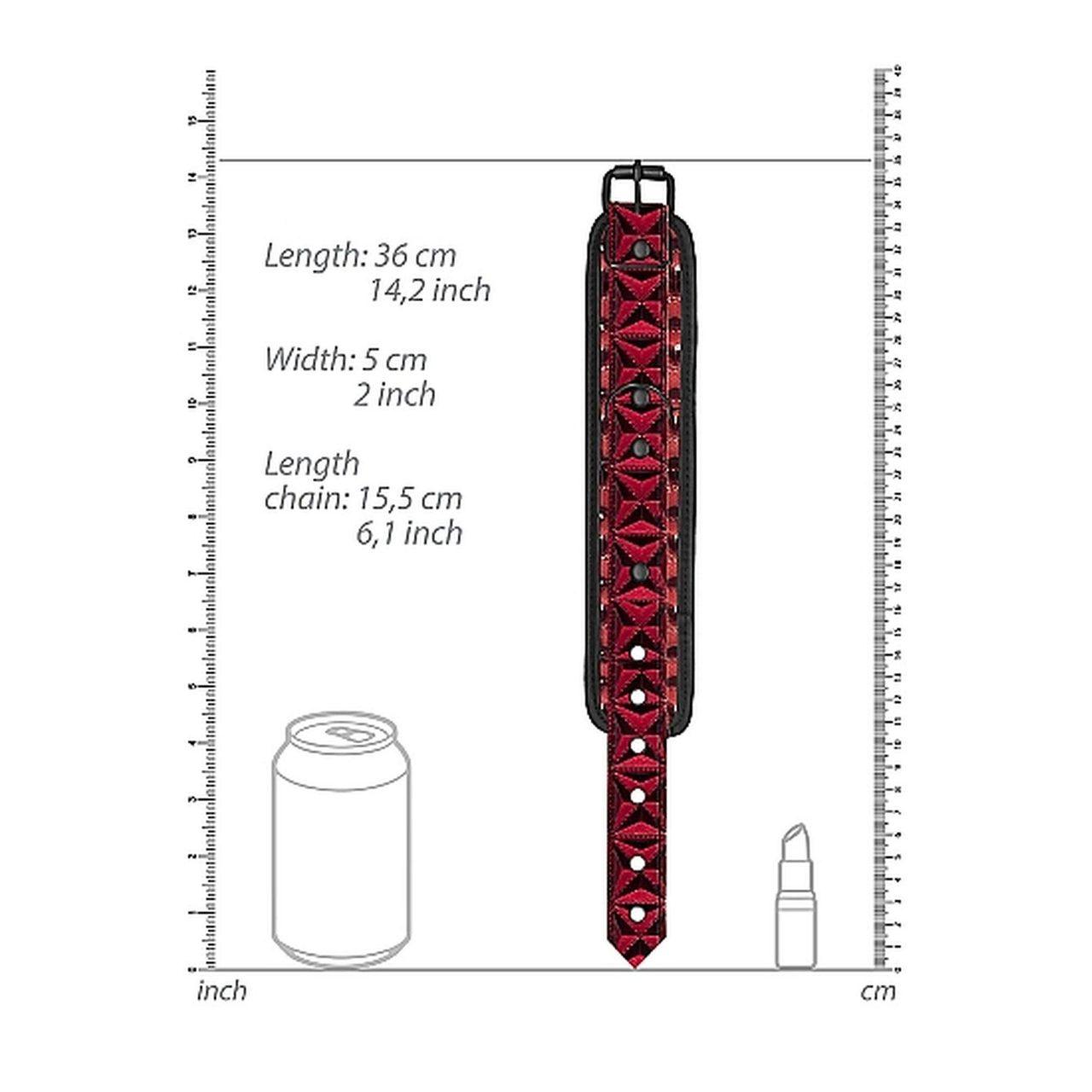 Bordowe kajdanki BDSM z regulacją 21–31 cm i łańcuszkiem 15,5 cm | Loris.pl