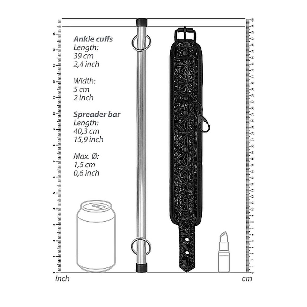 Czarna rozpórka BDSM z mankietami na kostki 40,3 cm | Loris.pl