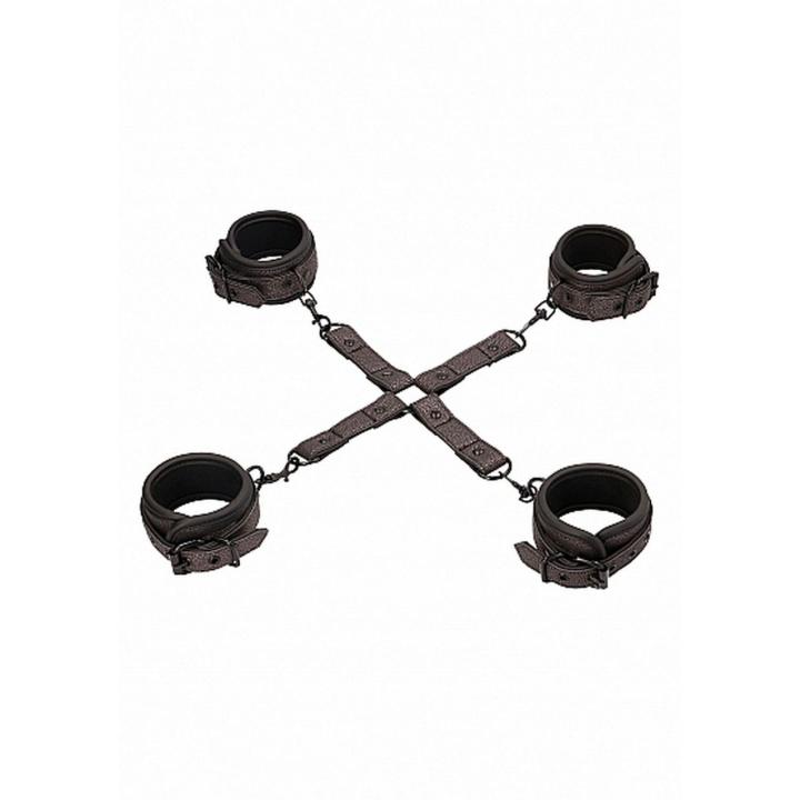 Zestaw hogtie BDSM tytanowo-szary – regulowane mankiety na ręce i nogi | Loris.pl