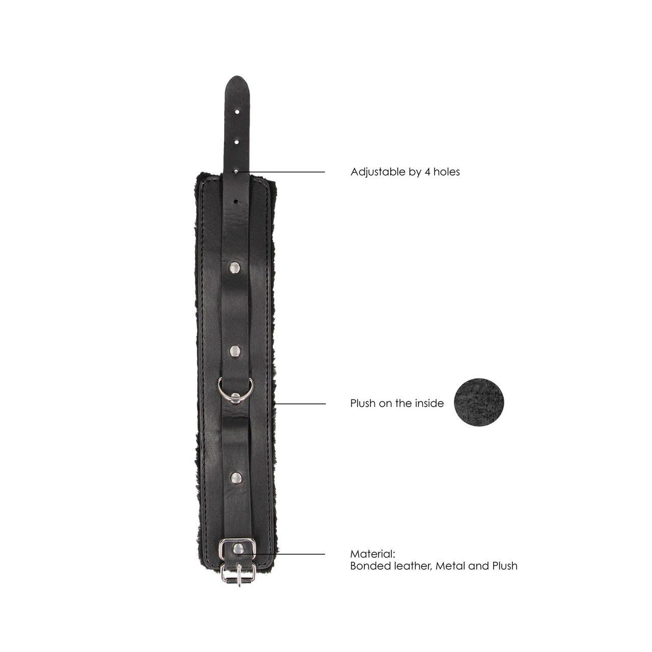 Pluszowe kajdanki na kostki bdsm z regulacją i kółkiem | Loris.pl