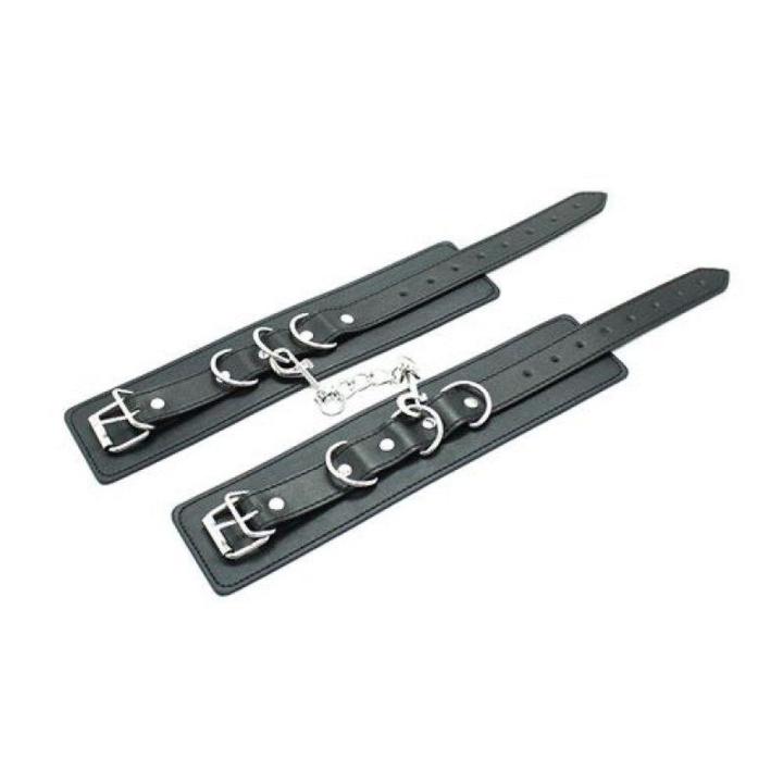 Czarne kajdanki BDSM z pasem do nadgarstków i kostek | Loris.pl